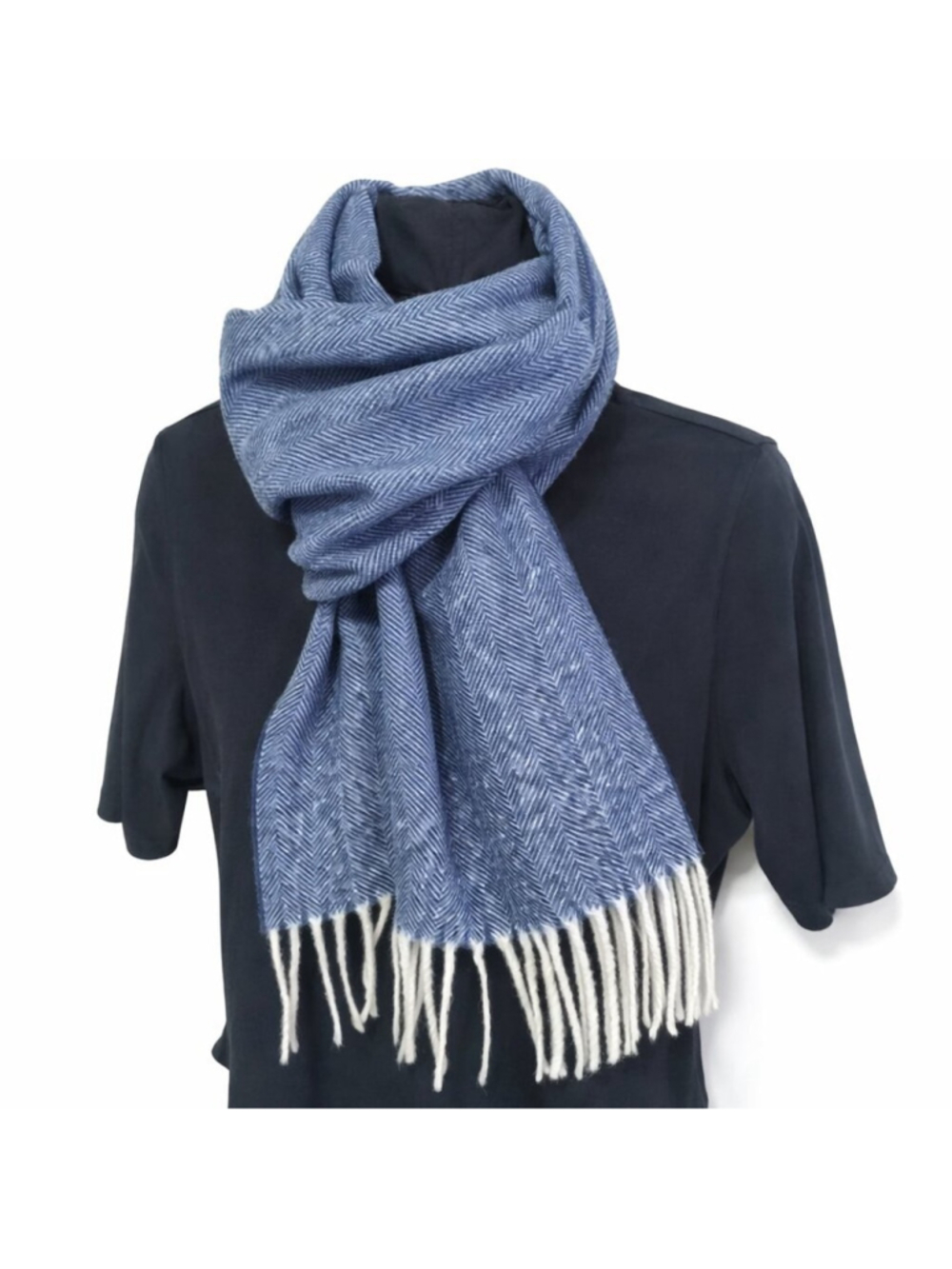 LINEA EMMETI NWT Italian Fine Merino Wool Knit Scarf Wrap Blue Chevron Unisex